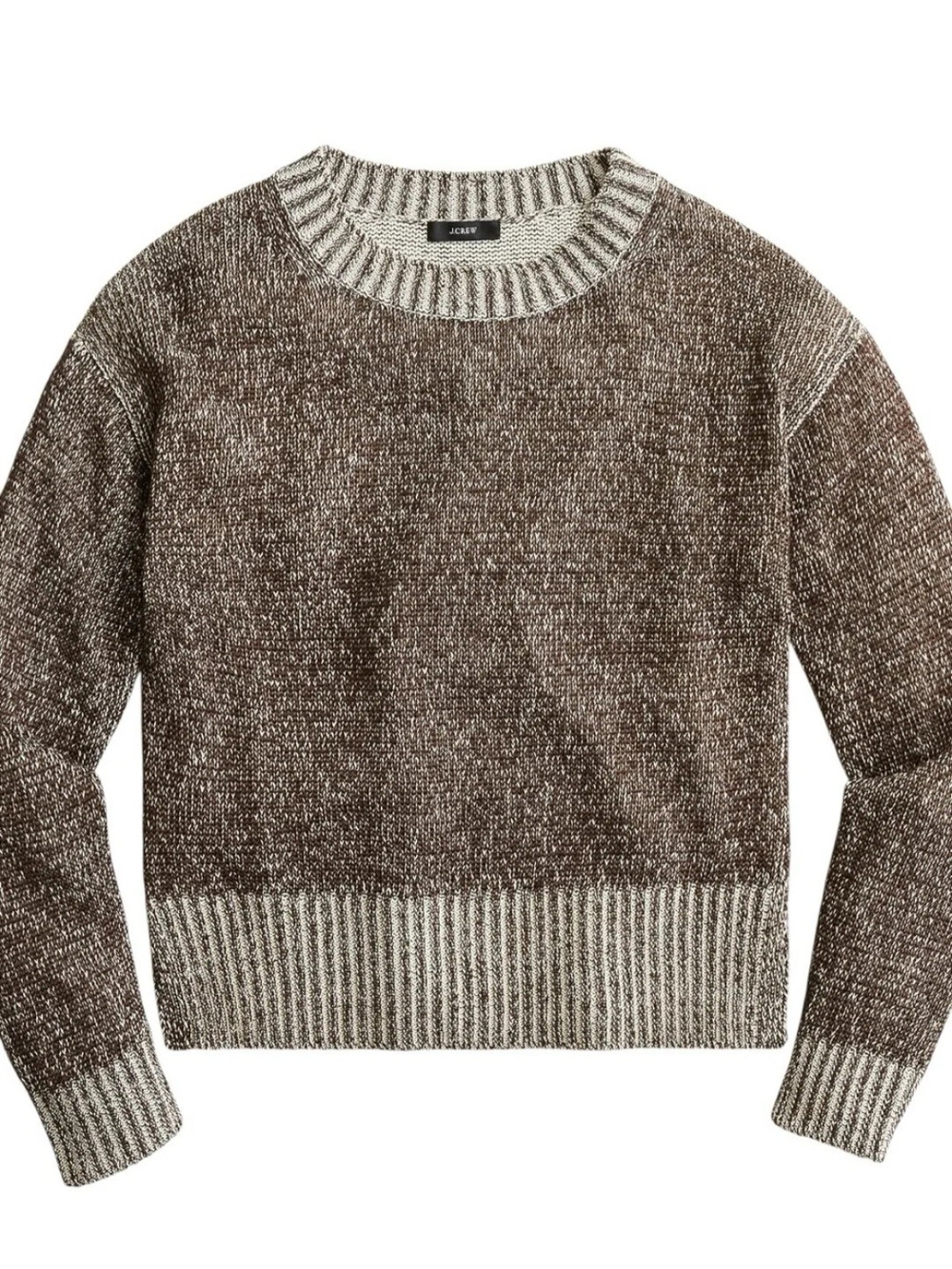 J.Crew Relaxed Cotton Linen Beach Crewneck Sweater Brown Cream XL